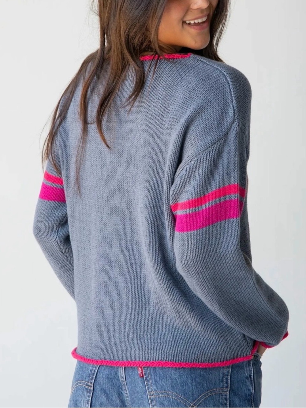 Natural Life Heart Knit Sweater Dusty Blue Pink Lightweight Pullover Size L/X - Picture 2 of 10